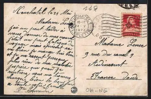 AK Chaumont, La gare vue sur la Tour et les Alpes, Bergbahn