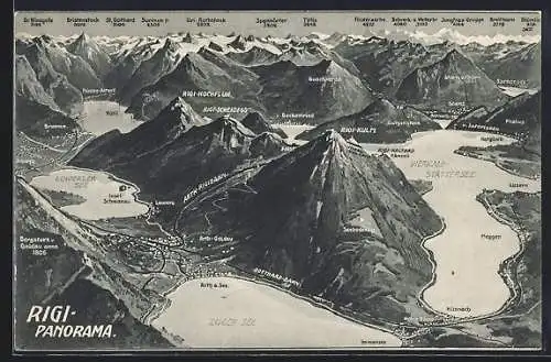 AK Luzern, Landkarte mit Vierwaldstättersee, Luger See, Rigi-Kulm