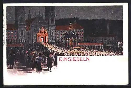 Lithographie Einsiedeln, Nächtlicher Prozessionszug