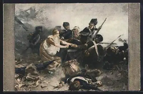 Künstler-AK Johanna Stegen, die Heldin von Lüneberg mit verwundeten Soldaten