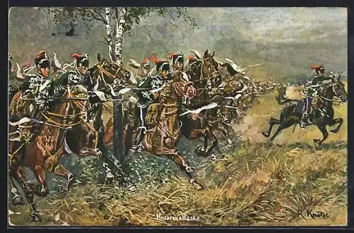 Künstler-AK R. Knötel: Husarenattacke