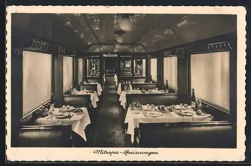 AK Eisenbahn, Innenraum eines Mitropa-Speisewagens