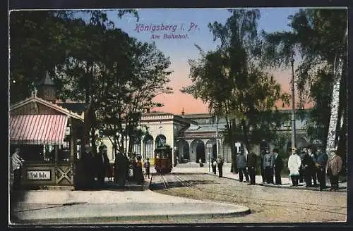 AK Königsberg /Preussen, Am Bahnhof mit Strassenbahn