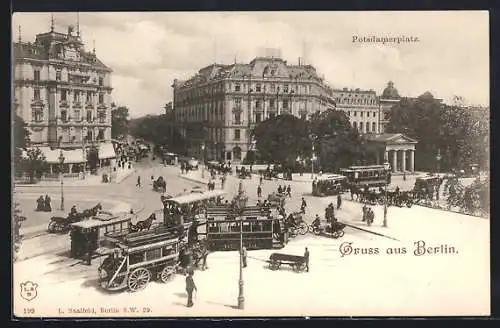 AK Berlin-Tiergarten, Potsdamer Platz mit Strassenbahnen