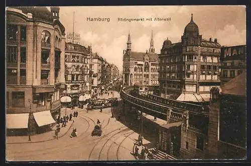 AK Hamburg, Rödingsmarkt mit Alterwall, Strassenbahn