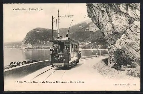 AK Monaco, Tram, Route de Nice, Baie d`Èze, Strassenbahn