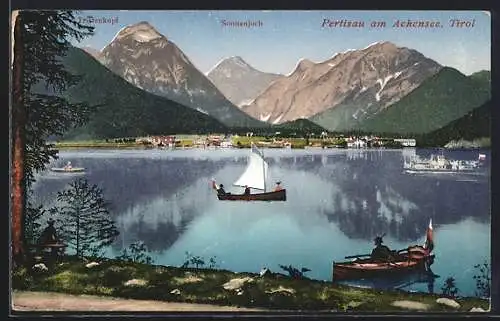 AK Pertisau am Achensee, Ortspartie, Segelboot, Ruderboot, Dampfer