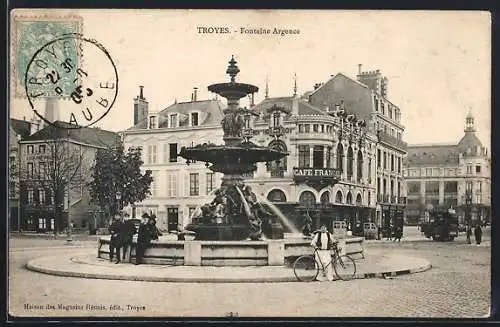 AK Troyes, Fontaine Argence, Strassenbahn