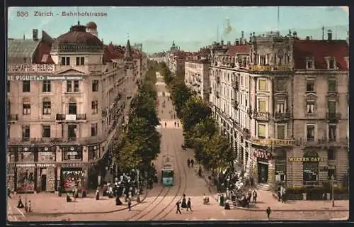 AK Zürich, Strassenbahn auf der Bahnhofstrasse