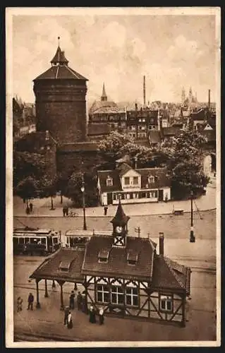 AK Nürnberg, Plärrer-Panorama mit Strassenbahn