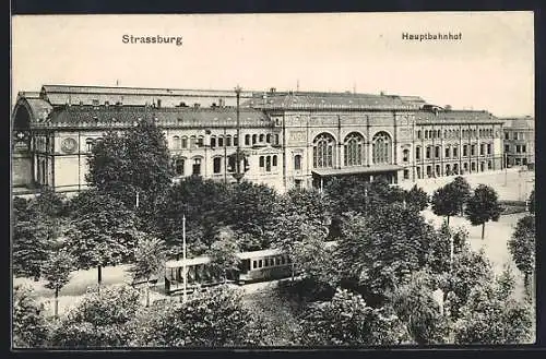 AK Strassburg, Hauptbahnhof mit Strassenbahn