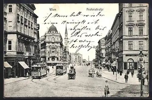 AK Wien, Praterstrasse mit Strassenbahnen