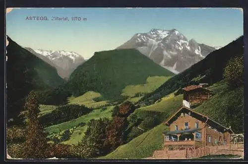AK Finkenberg /Zillertal, Gasthaus Astegg mit Bergpanorama