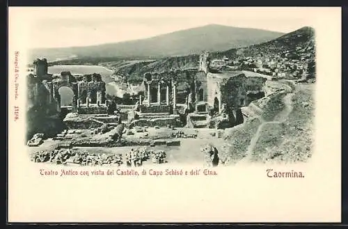 AK Taormina, Teatro Antico con vista del Castello, di Capo Schisó e dell` Etna