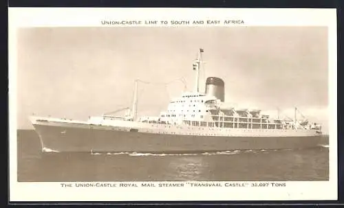 AK Passagierschiff RMS Transvaal Castle auf See, Union-Castle Line