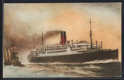 Künstler-AK Passagierschiff RMS Tuscania auf dem Meer, Cunard Line