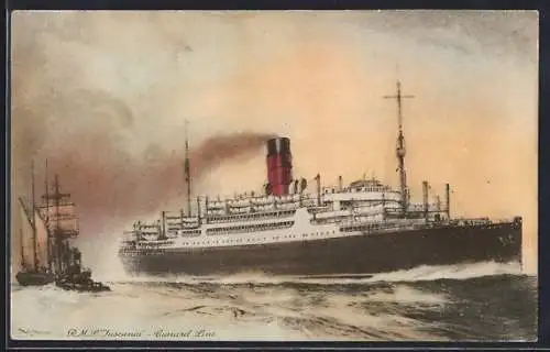Künstler-AK Passagierschiff Tuscania in voller Fahrt, Cunard Line