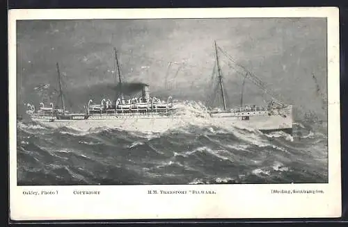 AK HMT Dilwara auf rauer See, Truppen-Transportschiff