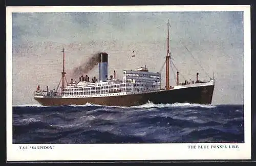 AK Passagierschiff TSS Sarpedon auf See, Blue Funnel Line