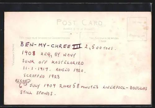 AK Passagierschiff Ben-My-Chree in voller Fahrt, I. O. M.