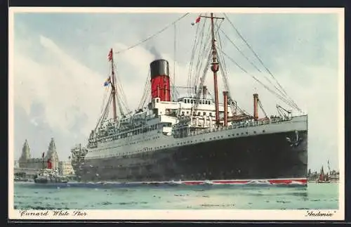AK Passagierschiff Andania im Hafen, Cunard Wite Star Line