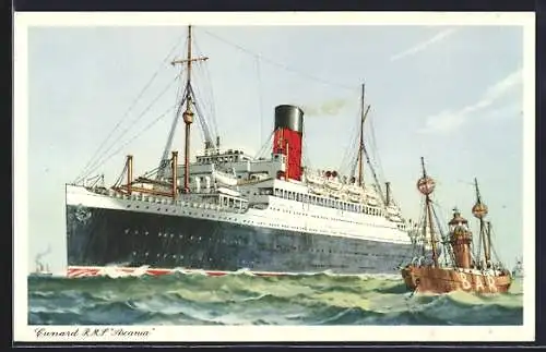 AK Passagierschiff RMS Ascania auf dem Meer, Cunard Liner