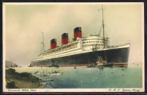AK Passagierschiff RMS Queen Mary vor der Küste, Cunard White Star Line