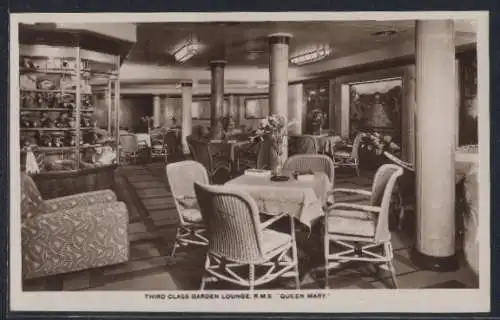 AK Passagierschiff RMS Queen Mary, Third Class Garden Lounge