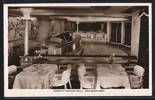 AK Passagierschiff RMS Queen Mary, Corner of Verandah Grill