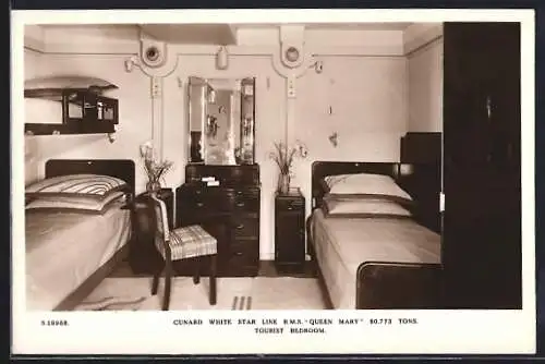 AK Passagierschiff RMS Queen Mary, Tourist Bedroom, Cunard White Star Line