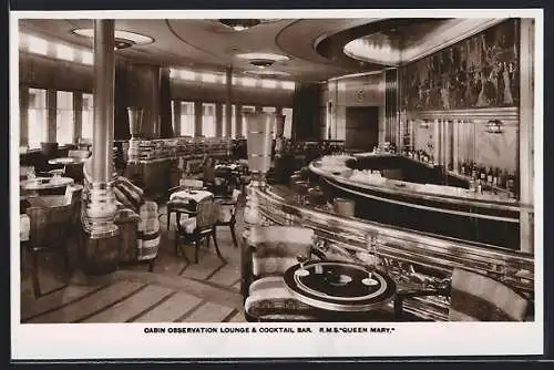 AK Passagierschiff RMS Queen Mary, Cabin Observation Lounge & Cocktail Bar