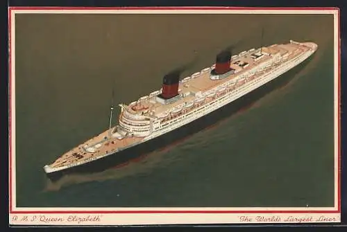 AK Passagierschiff RMS Queen Elizabeth aus der Vogelschau