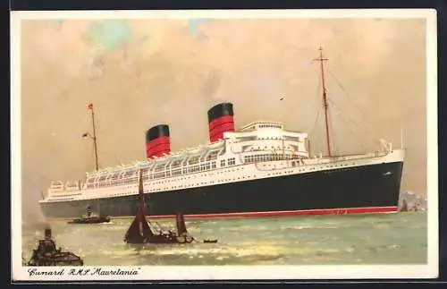 AK Passagierschiff RMS Mauretania vor der Küste, Cunard Liner