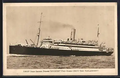 AK Passagierschiff Arcadian auf dem Meer, RMSP Ocean Cruising