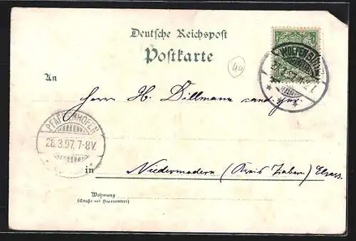 Lithographie Braunschweig, Finanzgebäude, Alte Wage, Bauernfrau in Tracht, Altstadt-Markt
