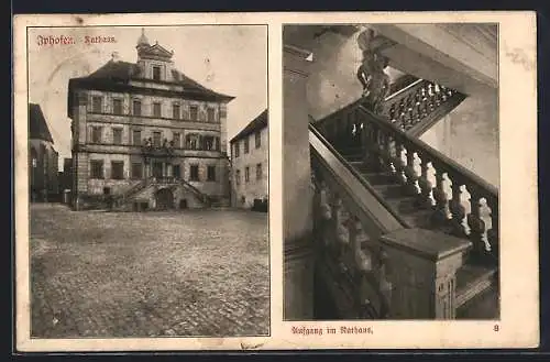 AK Iphofen, Rathaus Aussenansicht, Aufgang im Rathaus