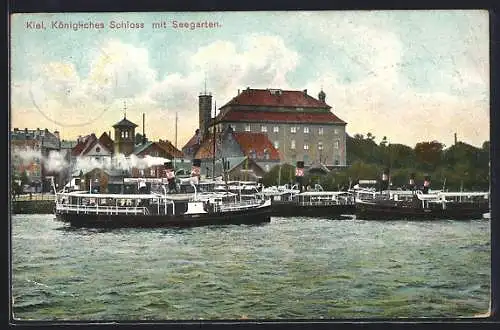 AK Kiel, Königliches Schloss mit Seegarten und Schiffen