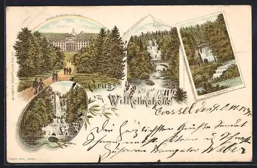Lithographie Kassel-Wilhelmshöhe, Neuer Wasserfall, Aquaduct, Schloss