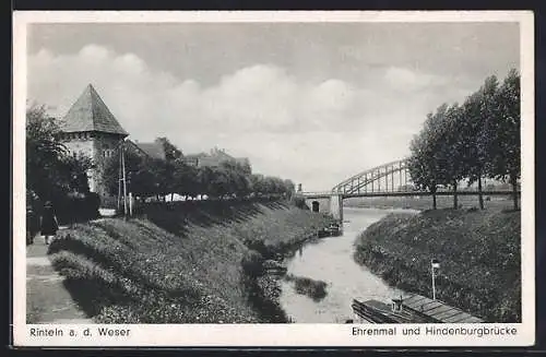 AK Rinteln, Ehrenmal und Hindenburgbrücke