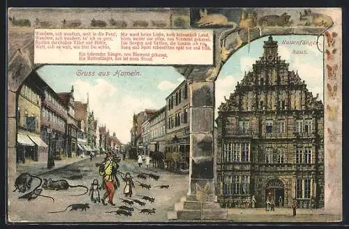 AK Hameln, Rattenfängerhaus und Rattenfänger