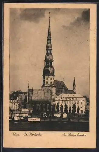 AK Riga, Ortsblick mit St. Petrikirche