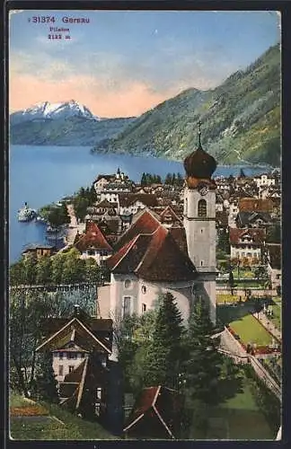 AK Gersau, Teilansicht mit Kirche