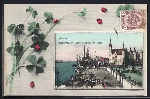 AK Anvers, Débarcadère, Place et musée du Steen, Passepartout