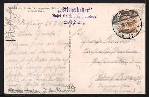 AK Salzburg, Stiegkeller in der Festungsgasse, Blick in den Grossen Saal