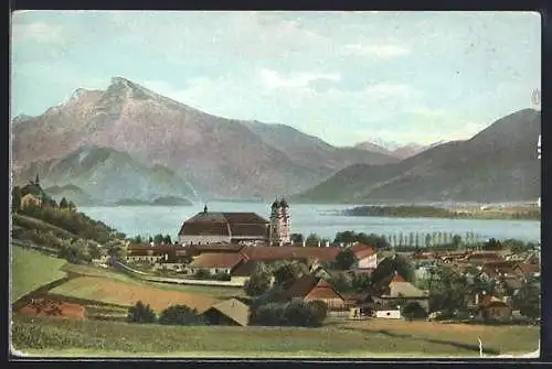 AK Mondsee, Gesamtansicht mit Schafberg