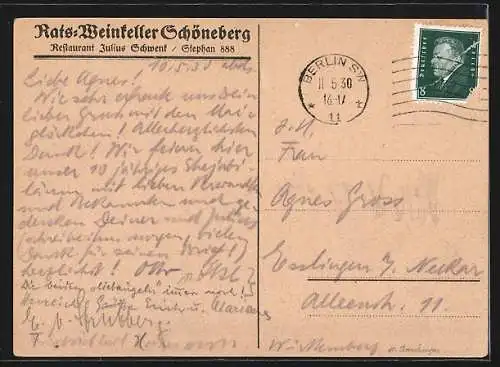 AK Schöneberg, Restaurant Rats-Weinkeller von Julius Schwent