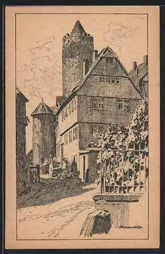 Künstler-AK Schlitz /Hessen, Partie am Marktplatz