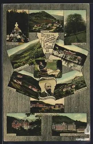 AK Alland /N.Ö., Schrötter-Büste, Maria Josefa Linde, Liege-Kur, Heilanstalt mit neuem Pavillon, Maschinenhaus