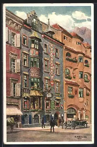Künstler-AK Rudolf Preuss: Innsbruck, Gaststätte Alt-Innsprugg, Maria-Theresien-Strasse