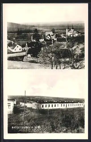 AK Kaisersteinbruch /N.Ö., Barackensiedlung und Ortsansicht vom Berg aus